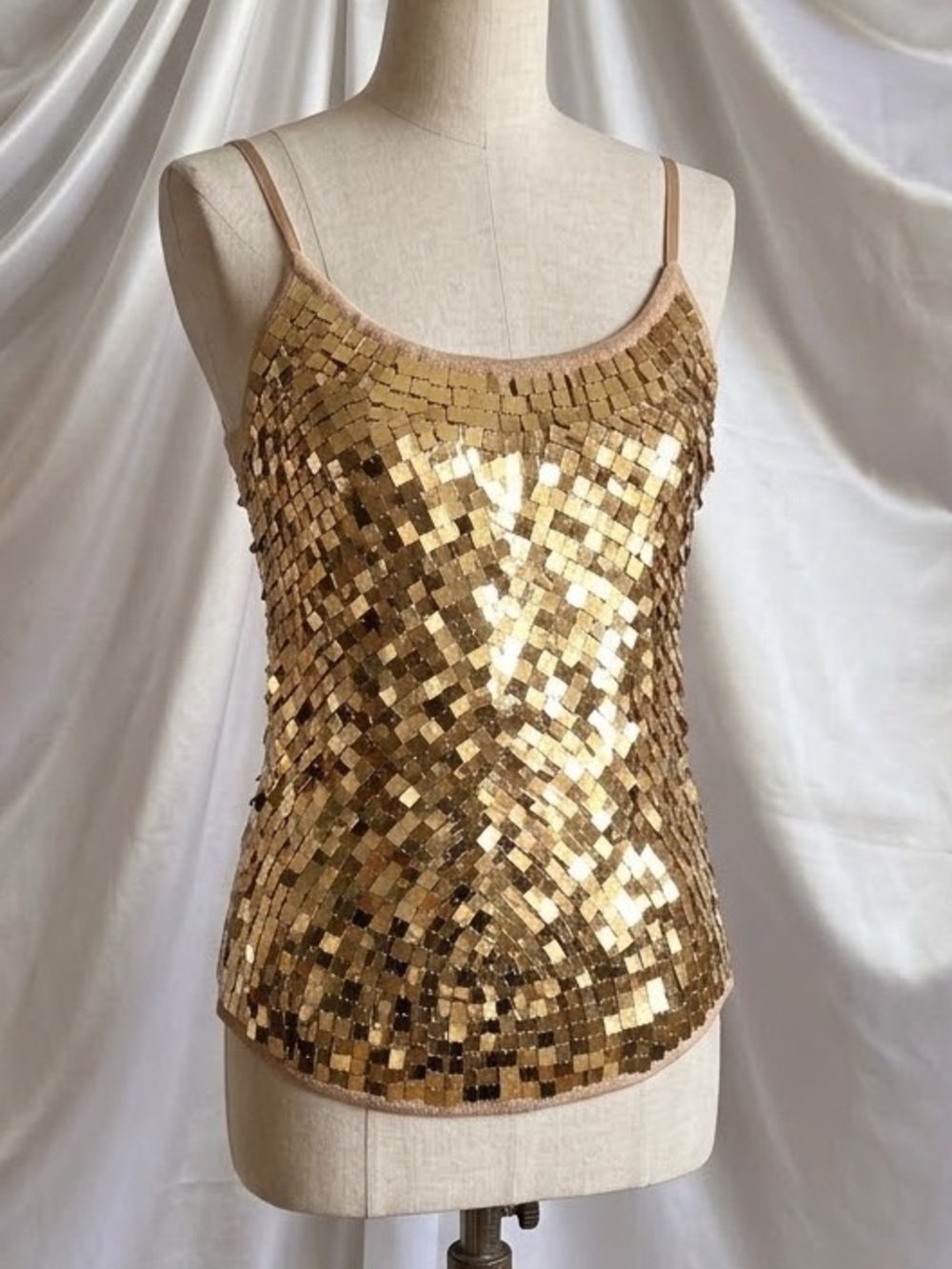Vintage Venus USA Gold Square Sequin Camisole Tank Top RARE